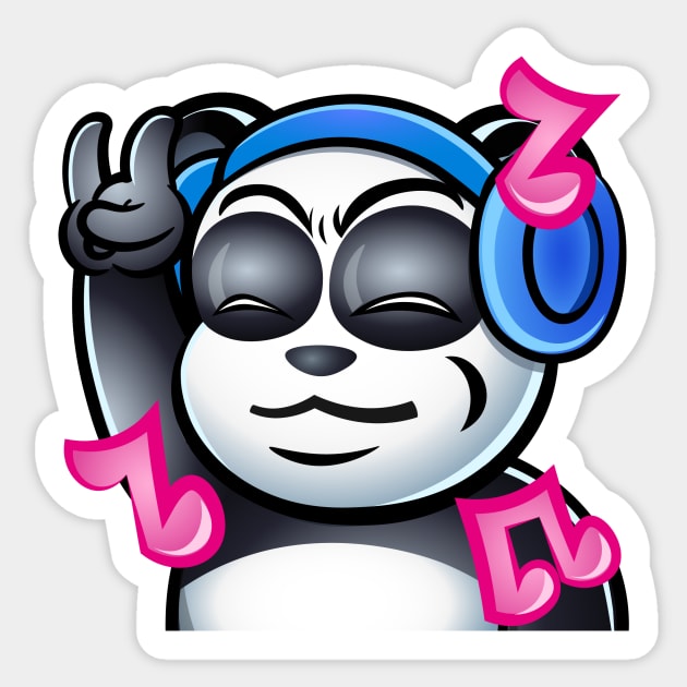 Panda music twitch emote, bear headphone sub emoji, kawaii cute animals, metalhead, rock, trap, party Sticker by Cripta Art